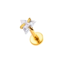 Golden stainless steel lip stud featuring a triangular-cut clear zircon stone inlay - Gold (Triangle)