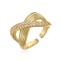 Minimalistischer, vergoldeter Kupferring in Kreuzform mit Zirkonia-Steinen für Damen - Einstellbar Offen / Gold (14342)