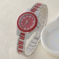 Silver link bracelet watch with red crystal bezel and dial for women quartz movement - 5-553 Silver Red