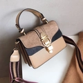 Three-color patchwork crossbody bag with matte flap and wide canvas shoulder strap - Khaki