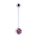 Flexibler weißer UV-Acryl Bauchnabelpiercing mit einem funkelnden rosa Strasskristall - Rosarot