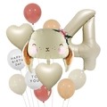 Gedetailleerde set van konijn- en nummer vier ballonnen voor verjaardagsfeestjes - Konijn en Nummer 4