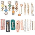 20-piece set of colorful acetate and pearl hair clips with gold metal geometric accents - 20Pcs Set D