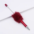DIY beaded pen with burgundy faux fur trim and red matte metal barrel with telescopic tip - Red