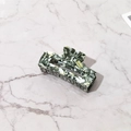 Rectangular green and white marble acetate hair claw clip with sturdy metal spring - Green Floral (Medium)