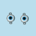 Antiksilberne Evil Eye Anhänger mit leuchtend blauem kreisförmigem Harzinlay - Silberner runder blau-weißer Augenverbinder