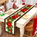 Runner da tavola natalizio con stelle di Natale e campanelle su tavolo di legno festivo - 181x35.5cm
