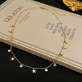Elegant gold titanium steel necklace with sparkling stars and cubic zirconia pendants - Gold Necklace (B202)