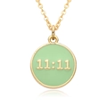 Minimalist 18K gold-plated circular pendant necklace with 11:11 green enamel detail - Light Green (B003)