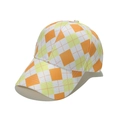 Dettaglio ravvicinato del berretto da baseball con motivo a rombi arancioni e beige chiaro - M (56-58cm) / Giallo