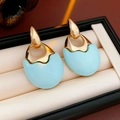 Vintage style gold teardrop earrings with light blue oval resin pendants in a jewelry box - Light Blue Oval Hook Earrings (40#)