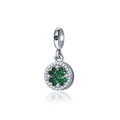Detailed close-up of a silver four-leaf clover pendant with green and white zircons - Style 17-Diamond Clover Disc
