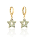 Macro detail of 18K gold plated star earrings with light green enamel and colorful zircon - Mint Green