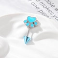 Blue enamel cat paw ear stud with silver screw cone back on white ceramic plate - Blue Cat Paw + Blue Sharp Cone (Single Piece)