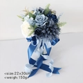 Handmade artificial blue and white bridal bouquet with satin ribbons, 22x30cm size - Haze Blue