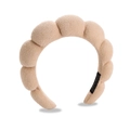Handmade beige twisted sponge headband with soft terry cloth texture for women - Light Khaki Terry Headband