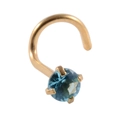 0.8mm gold stainless steel nose stud featuring a prong-set round blue zircon stone - 0.8x7x3mm / Gold S-Bend Round Aquamarine Zircon