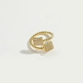 14K gold plated layered bead ring with shimmering square zircon pave plates - Square Zircon/Gold Beaded Band