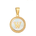 18K gold plated stainless steel necklace with white shell round pendant and W letter - Letter W