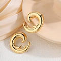 Elegant 18k gold plated titanium steel spiral earrings with high-gloss metallic finish - Gold Wave Shape