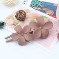 Elegant dusty pink double flower hair clip with a smooth matte finish for women - Yellow Pink