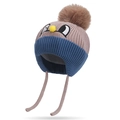 Berretto in maglia per bambini con paraorecchie e pompon in rosa e blu denim - Caffè
