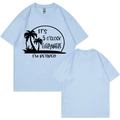 Light blue retirement t-shirt with palm trees and It's 5 O'clock Everywhere text - S / Light Blue