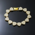 Hiphop gouden armband met hartvormige schakels en fonkelende strassteentjes - 8 inch(Armband) / Goud
