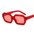 Trendy transparent red rectangle sunglasses with bold geometric frames for a hip-hop look - Red Frame Red Lens
