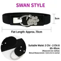 Black elastic waist belt for women with crystal swan buckle and crocodile leather texture - Swan Style (Black)