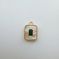 18K gold plated square emerald pendant with natural shell inlay for DIY jewelry - Square Emerald White Shell
