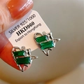 Silver 925 heart star earrings featuring rectangular emerald green resin gemstones - Green Heart Saturn Earrings