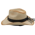 Detail of woven straw cowboy hat featuring vintage scorched edges and star metal studs - Pentagram Bull Head With Wind Rope Style / Beige