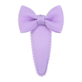 Detailed view of light purple grosgrain ribbon bow on a droplet-shaped wave hair clip - Lavender
