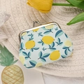 Light blue canvas coin purse with yellow lemon patterns and a silver metal clasp - Lemon Pattern
