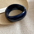 Wide navy blue resin bangle with marble texture and geometric faceted acrylic design - Navy Blue Mist Texture