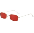 Retro small square sunglasses with gold metal frame and translucent red lenses - Gold Frame Red Lens