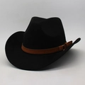 Classic black western cowboy felt hat with a brown faux leather band and gold buckle - Black