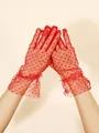 Elegant red polka dot mesh gloves with ruffled cuffs and breathable lace finish - One Size / Red (Red Polka Dots)