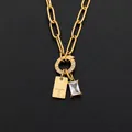 14K gold plated stainless steel paperclip chain necklace with letter T tag and zircon - Letter T