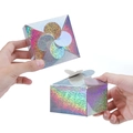 Square laser silver glitter gift box with petal fold closure and rainbow effect - Fine Sand Silver