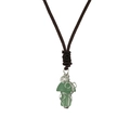 Handmade wire-wrapped natural green crystal mushroom pendant on brown cord necklace - Green Aventurine