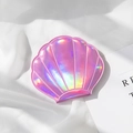 Holographic laser shell portable cosmetic mirror in dreamy purple-pink gradient finish - Pink