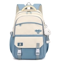 Zaino per studenti blu e bianco con ciondolo a nuvola e distintivo pinguino cartone - Azzurro