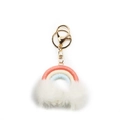 Portachiavi arcobaleno con corde intrecciate rosa e blu e pompon bianchi soffici - Palla di pelo bianca