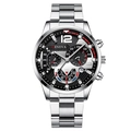 Geneva men's business watch with silver stainless steel strap and black chronograph dial - Silver Black
