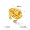 Detail showing dimensions and weight of the gold hammered stainless steel open ring - Irregular Lava Texture Style (HC-R30020) / Gold