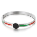 Silver stainless steel bangle featuring red and green stripe accents with black enamel detail - Silver Red Green Black Round Style (KB117430-KSP)