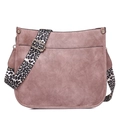 Pinkish brown PU leather crossbody tote bag with leopard pattern strap and gold hardware - Pink