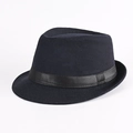 Chapeau fedora classique en feutre de laine bleu marine avec ruban en satin assorti - 58cm / Laine Bleu Marine